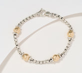 JAI Sterling Silver & 14K Bead 3.7mm Box Chain Bracelet, 7-1/4"