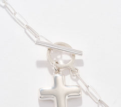 UltraFine 950 Silver "Cross" Charm Toggle Paperclip Necklace, 18"