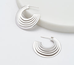 David Markstein Sterling Silver Polished Sunray 1-1/4" Hoop Earrings