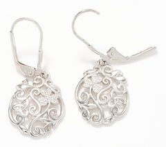 Solvar Sterling Silver Pave Shamrock Lever Back Earrings