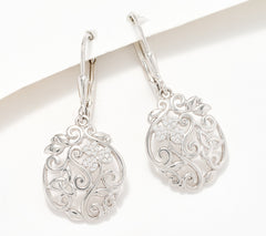 Solvar Sterling Silver Pave Shamrock Lever Back Earrings