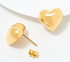 Silver Style Sterling Silver Gold Clad Bold Puffy Heart Stud Earrings