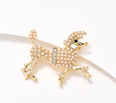 Isaac Mizrahi Live! Goldtone/Cream Faux Pearl Poodle Pin