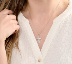 Affinity Diamonds 14k Yellow Gold Classic Diamond Cross Necklace, 18"