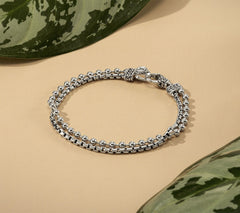 JAI Sterling Silver 2.7mm Box Chain & Bead Chain Bracelet, 6-3/4"