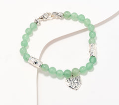 JAI Sterling Silver Heart Bamboo Figurative Gem Bead Bracelet, 6-1/4"