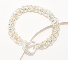 UltraFine 950 Silver Heart Closure Byzantine Chain Bracelet 8"