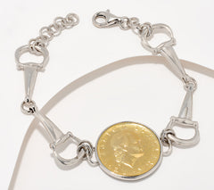 David Markstein Sterling Silver Lira Coin Equestrian Bracelet  6-3/4"