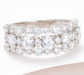 Diamonique Sterling Silver Classics 3-Row Band Ring, 1.95 cttw, Size 9