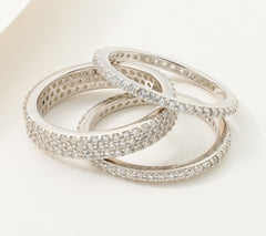 Diamonique Sterling Siler Set of 3 Round Cut Stack Ring Set, Size 9