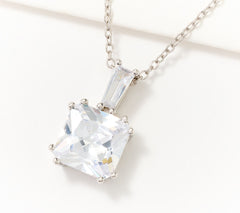Diamonique Sterling Silver Princess Cut Fancy Pendant Necklace
