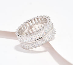 Diamonique Sterling Silver Double Row Baguette Cut Band Ring, Size 6