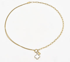 Affinity 0.27cttw Diamond MOP Clover Necklace 925 Silver 18”