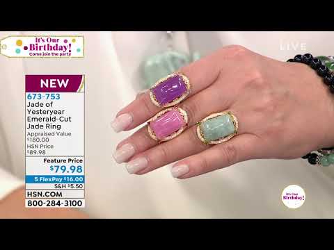 Jade of Yesteryear Purple Emerald Cut Jade Gemstone Ring, Size 7