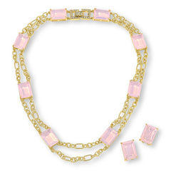 Heidi Daus "In Vogue" Glass & Crystal Necklace and Earring Set, Pink