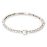 Absolute Sterling Silver Emerald Cut Solitaire Hinged Bangle Bracelet, 6-3/4"