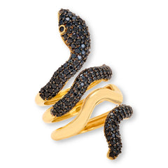 Rarities 22K Gold-Plated Snake Wrap Ring 2.28ctw Black Spinel, Size 8