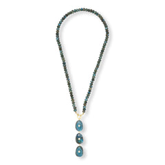 Rarities Gold-Plated Natural Labradorite & White Zircon Drop Necklace, 24"