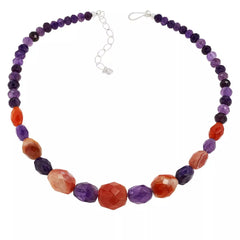 Collar Jay King de plata de ley con cuentas de calcedonia naranja y amatista. 45 cm