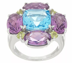 QVC Sterling Silver 10.10Ct Multi-Gemstone Flower Ring, Size 7