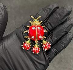 Kirks Folly Goldtone Ladybug Red Enamel Pin 2" X 1-1/2"