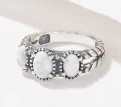 American West Sterling Silver 3-Stone White Howlite Friendship Ring Size 10