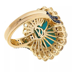 Paul Deasy Gem Kingman Turquoise & Sapphire Halo Ring Size 6 Hsn $260
