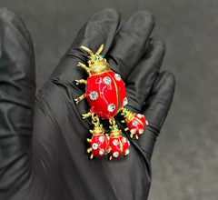 Kirks Folly Goldtone Ladybug Red Enamel Pin 2" X 1-1/2"