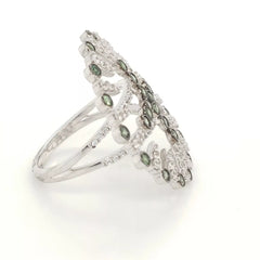 Anillo de plata de ley con diseño abierto de tsavorita y circón blanco, talla 7