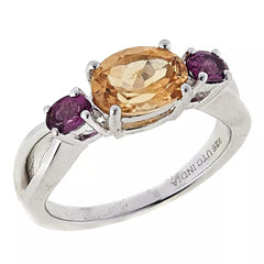 Anillo Paul Deasy de plata esterlina con gemas de tres piedras de hesonita y rodolita ovaladas, talla 7
