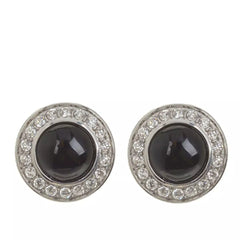 Colleen Lopez Silvertone Black Spinel & White Topaz Stud Earrings