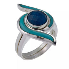 Juego de anillos entrelazados de dos piezas de turquesa y apatita en plata esterlina de Jay King, talla 5