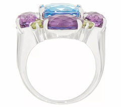QVC Sterling Silver 10.10Ct Multi-Gemstone Flower Ring, Size 7