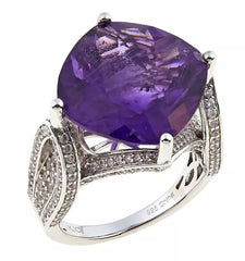 Anillo de Colleen Lopez de 12,72 cts con amatista y circón blanco con corte de tablero de ajedrez, talla 7