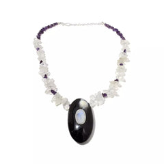 B "Kafi" Oval Horn Drop Multi Gemstone Necklace, 21"