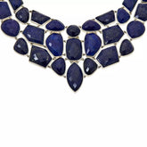 Rarities Sterling Silver Platinum-Plated Natural Lapis Bib Necklace 18"