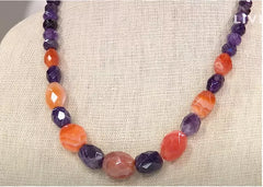 Collar Jay King de plata de ley con cuentas de calcedonia naranja y amatista. 45 cm