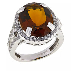 Colleen Lopez Sterling Silver Whiskey Quartz & White Topaz Ring Sz 6