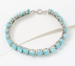 Affinity Gems Sterling Silver Round Cut Larimar Tennis Bracelet 7-1/4"