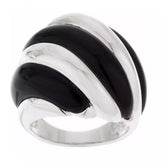 QVC Sterling Silver Polished & Black Onyx Waved Dome Band Ring, Size 10