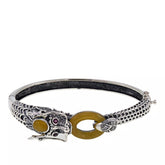 Jade of Yesteryear Sterling Silver Yellow Jade, Ruby and CZ Dragon Bracelet, 7"