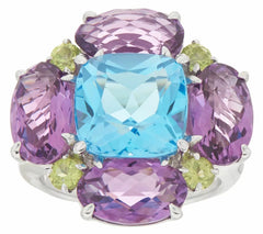 QVC Sterling Silver 10.10Ct Multi-Gemstone Flower Ring, Size 7