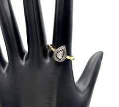 Joya TwoTone Sterling Silver Polki Diamond Pear Pave Ring Size 10