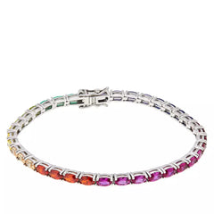 Pulsera de plata de ley con zafiro simulado y arcoíris. 19 cm.