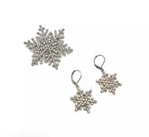 Kirks Folly Silvertone Crystal Snowflake Earrings & Pin Set 1-1/2" X 2"
