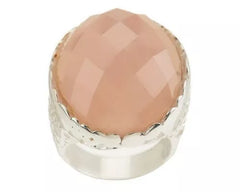 Anillo de cuarzo rosa facetado ovalado de Paola Valentini en plata de ley, talla 10