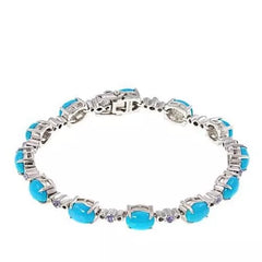 Paul Deasy Gem Kingman Turquoise And Tanzanite Line Bracelet 6-1/2"