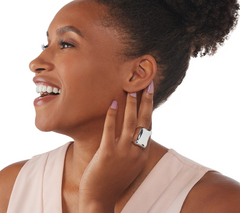 Anillo rectangular de bronce RLM, color blanco, talla 9