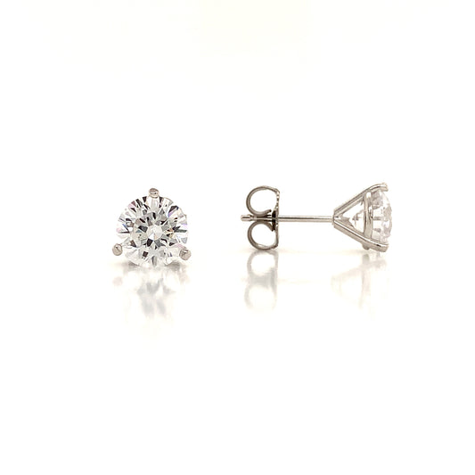 14K White 3 Prong Round Simulated Diamond Set in Classic Gold Martini Earring Mountings | Earrings