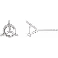 Platinum 910 mm Round 3-Prong Cocktail-Style Earring Mounting
